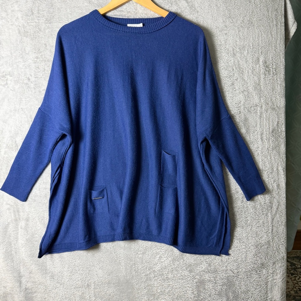 MERSEA Catalina Deep Water Blue Crewneck Pullover Sweater OS Long Sleeve Poncho